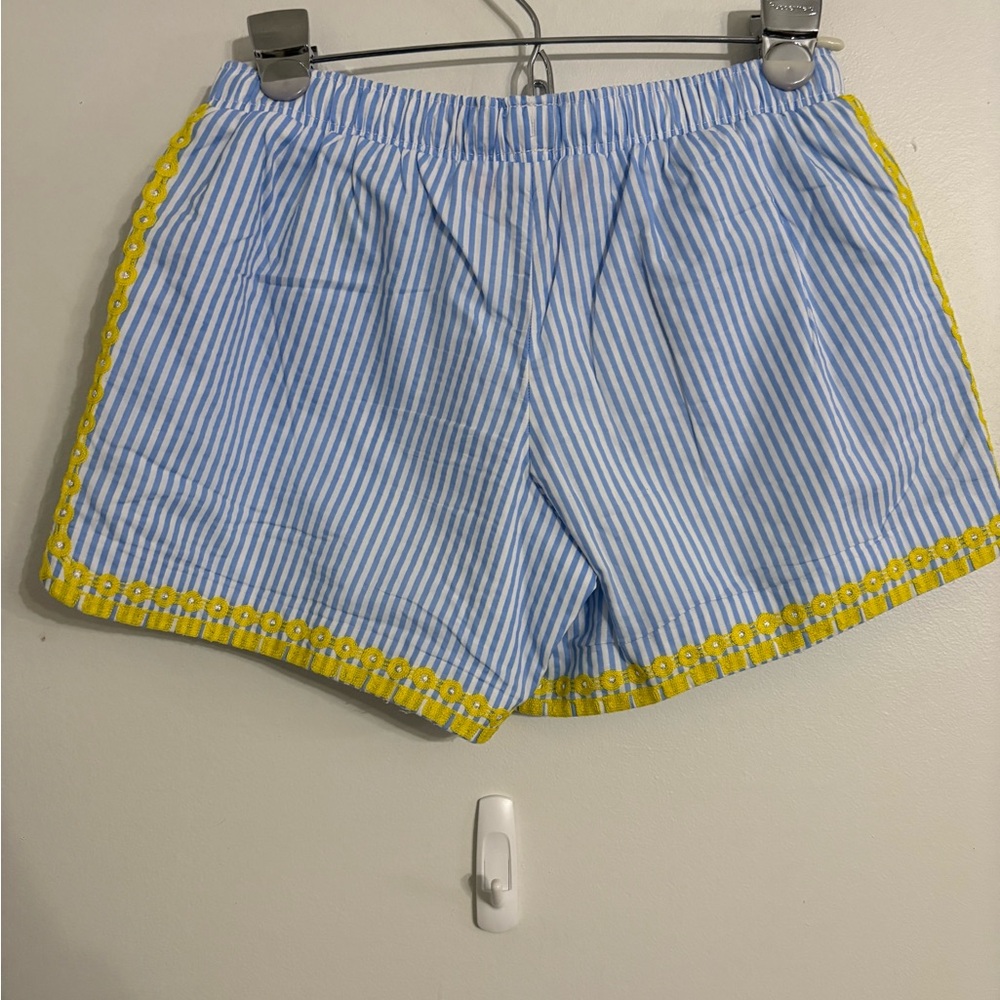Lilly Pulitzer Katia Blue and Yellow Embroidered & Striped Shorts Size XSMALL - Picture 5 of 7